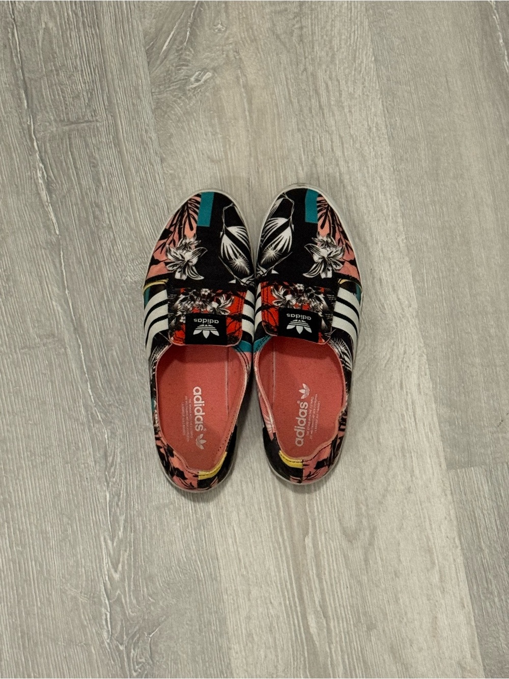 adidas Black Floral Slip-On Sneakers with Pink Accents